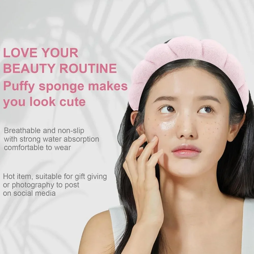 4 PCS Spa Headband - Pink Skincare Makeup Face Wash Skin Care Make Up Cute Prepp - Picture 3 of 8